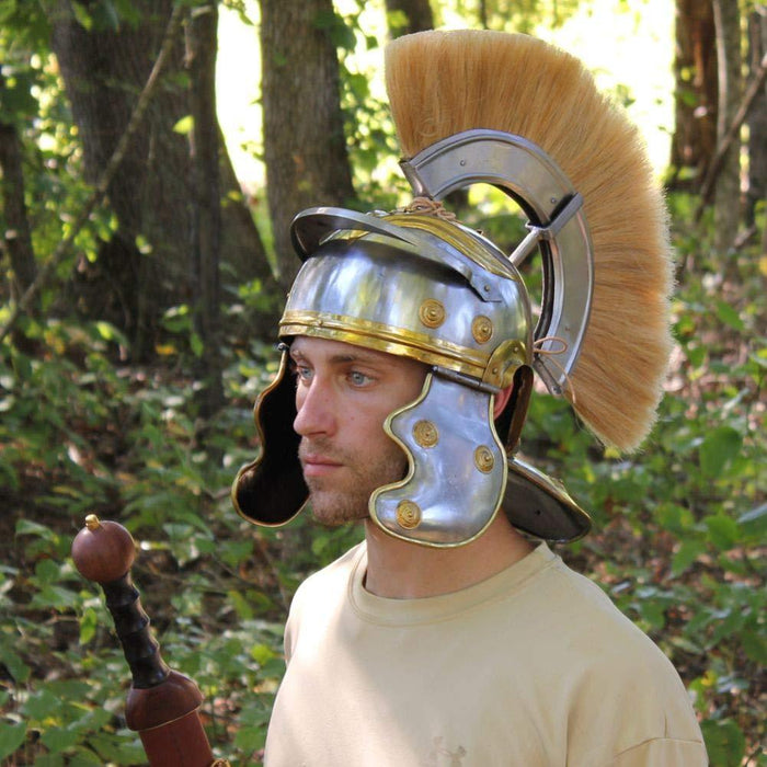 Imperial Roman Centurion Helmet with Blonde Plume - Medieval Depot