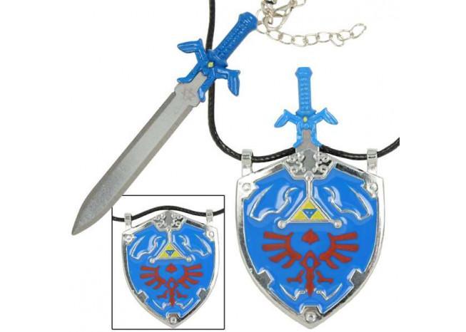 Legend of Zelda Hylian Shield Links Master Sword Necklace - Medieval Depot