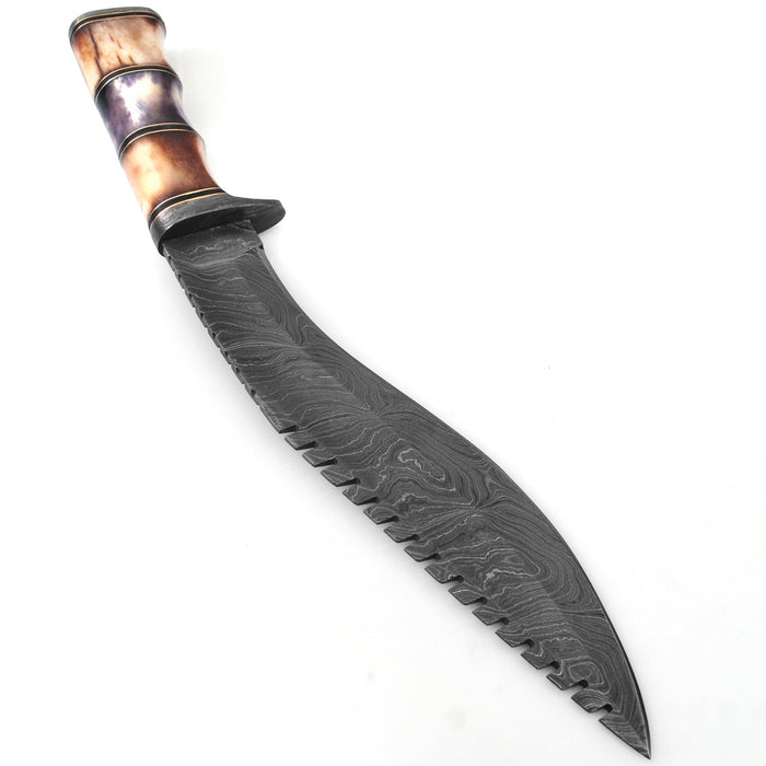 Righteous Victory Damascus Steel Kukri Sawback Machete Hunting Knife With Sheath