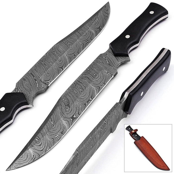 Blood & Ink Damascus Steel Outdoor Bowie Hunting Knife - Medieval Depot