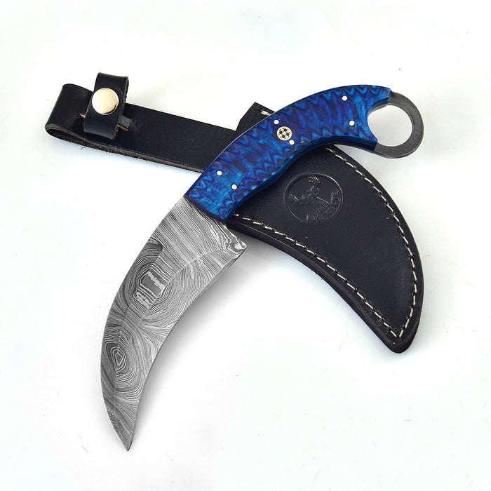 Azure Monster Fixed Blade Damascus Karambit Knife