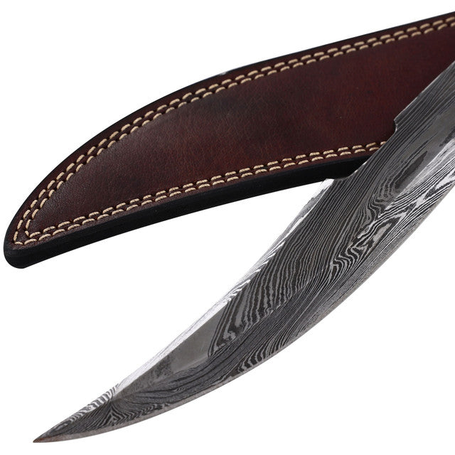 Damascus Steel Collectable Railroad Spike Knife with Leather Sheath