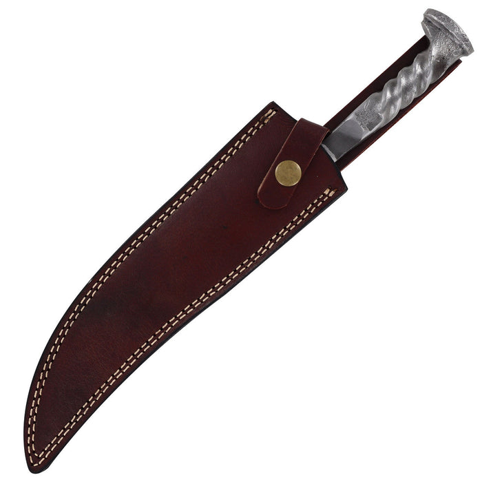 Damascus Steel Collectable Railroad Spike Knife with Leather Sheath