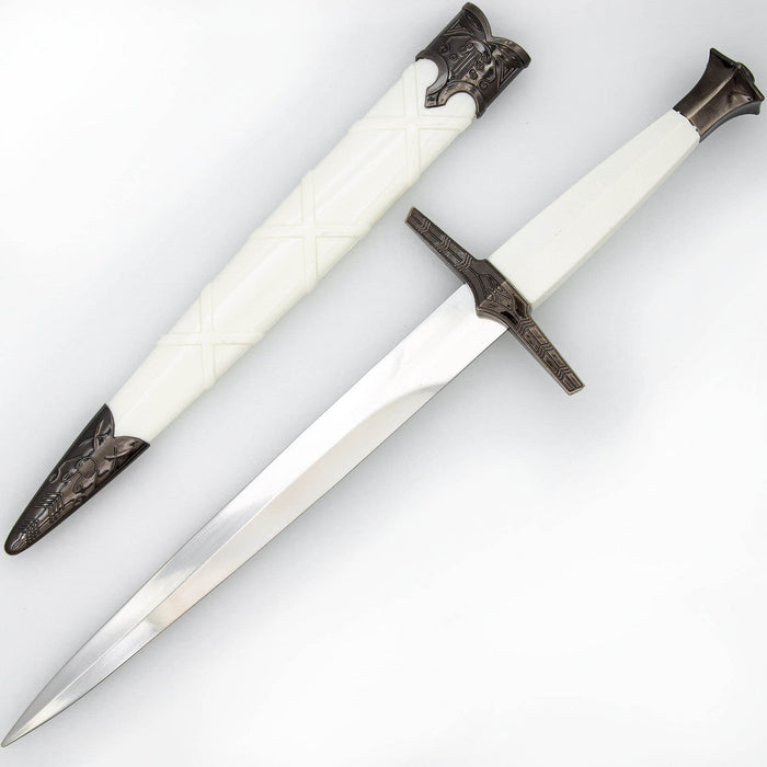 Enchanting Ivory Exquisite White Hexagon Handle Dagger with Metal Fittings