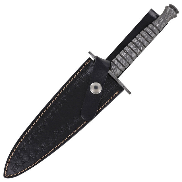 Full Damascus Steel Commando Knife with Leather Sheath