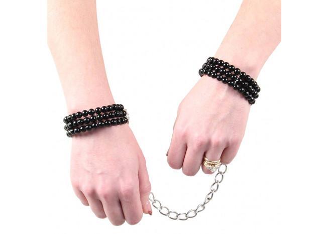 Deep Black Beaded Wrist Restraints - Medieval Depot