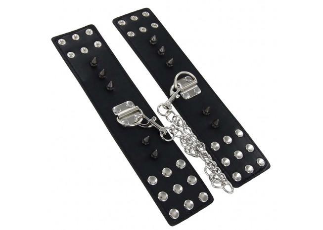 Deep Black Leather & Steel Wrist Restraints - Medieval Depot