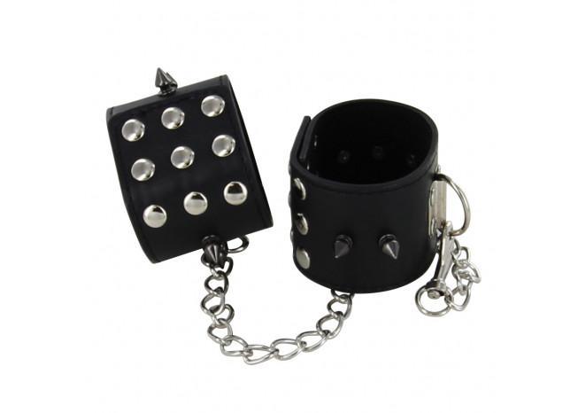 Deep Black Leather & Steel Wrist Restraints - Medieval Depot