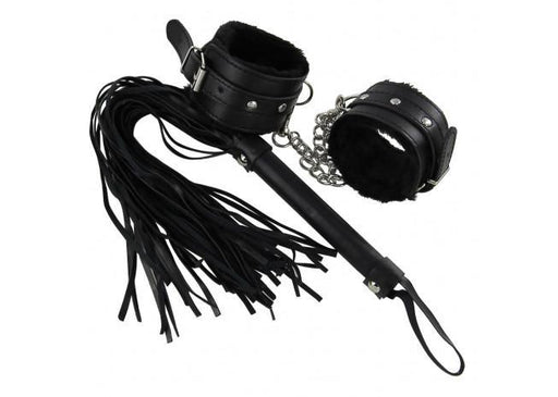 Deep Black + Fur Wrist Cuff and Whip - Medieval Depot