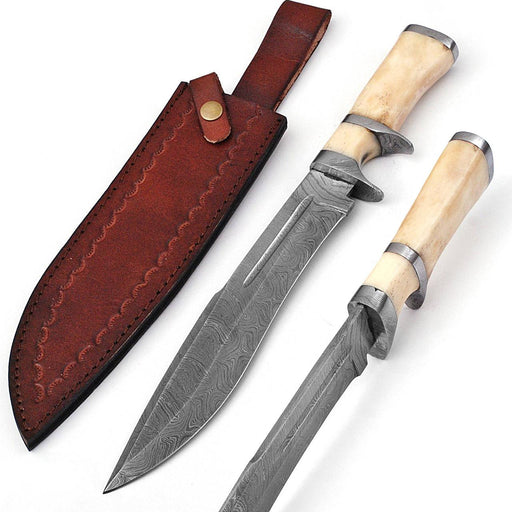 Total Eclipse Damascus Steel Bowie Hunting Knife Sheath Included - Medieval Depot