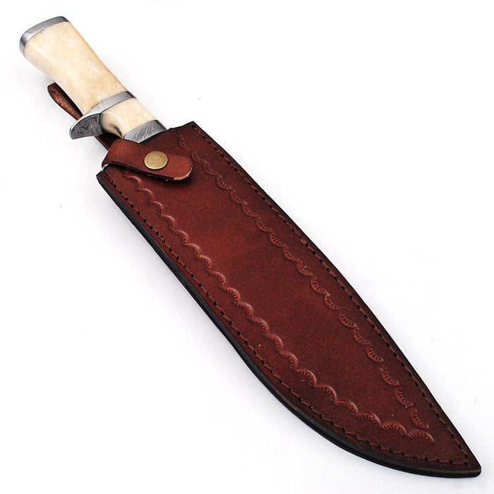 Total Eclipse Damascus Steel Bowie Hunting Knife Sheath Included - Medieval Depot