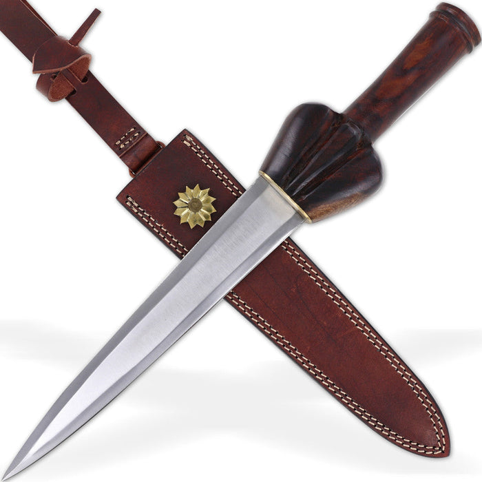 Hand Forged Medieval Style Bullock Dagger with Leather Sheath