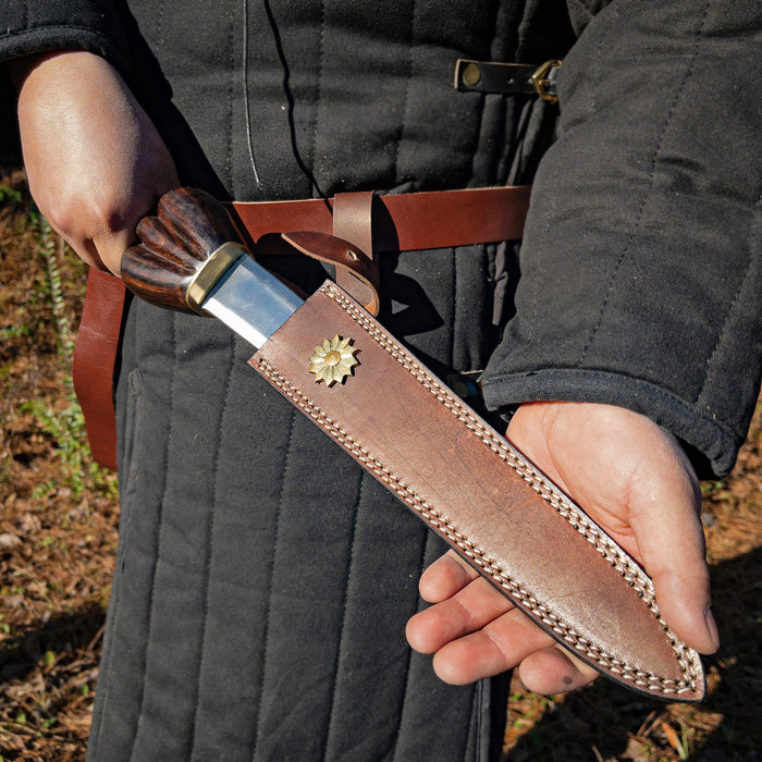 Hand Forged Medieval Style Bullock Dagger with Leather Sheath