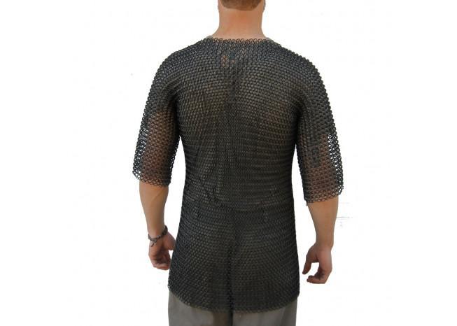 Medieval Half Sleeve Habergeon Blackened Chainmail Medium - Medieval Depot