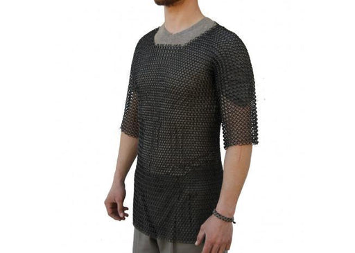 Medieval Half Sleeve Habergeon Blackened Chainmail Medium - Medieval Depot
