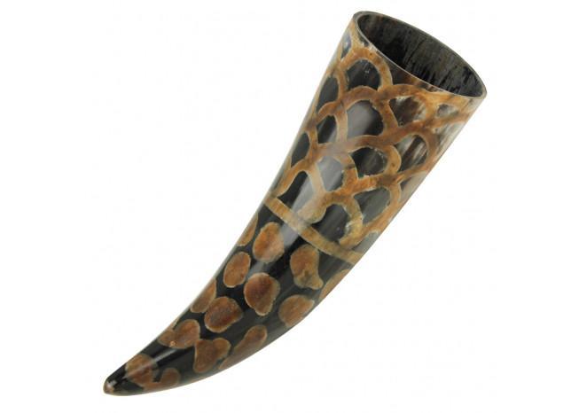 Scales Medieval Drinking Horn with Brown Leather Holder - Medieval Depot