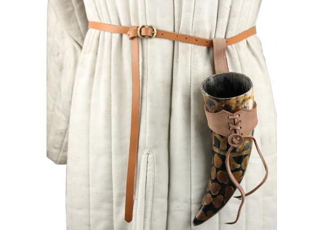 Scales Medieval Drinking Horn with Brown Leather Holder - Medieval Depot