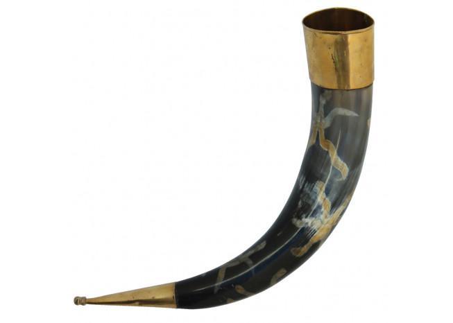Brass Earth Essence Drinking Cow Horn with Iron Stand - Medieval Depot