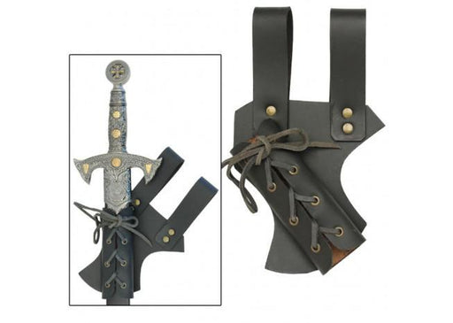 Medieval Hawk Wood Leather Sword Frog Black - Medieval Depot
