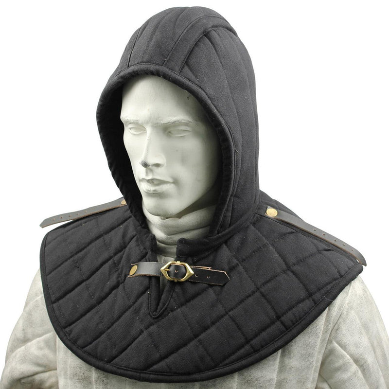 Cotton Padded Collar Armor And Cap Black - Medieval Depot