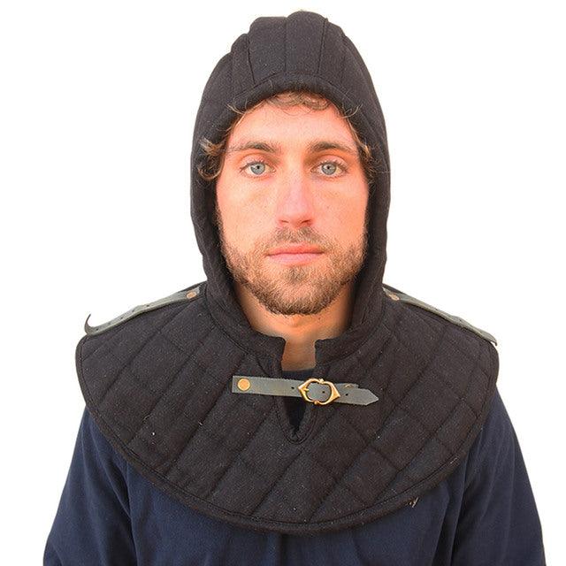 Cotton Padded Collar Armor And Cap Black - Medieval Depot