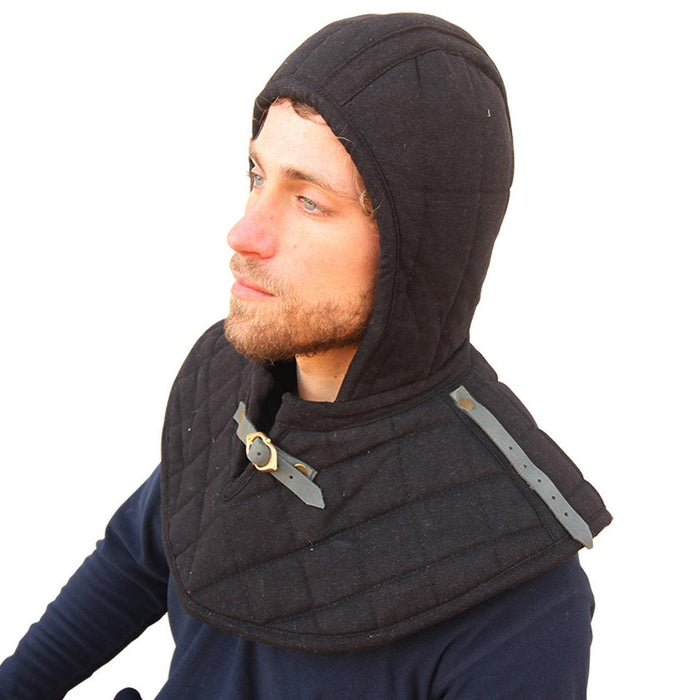 Cotton Padded Collar Armor And Cap Black - Medieval Depot