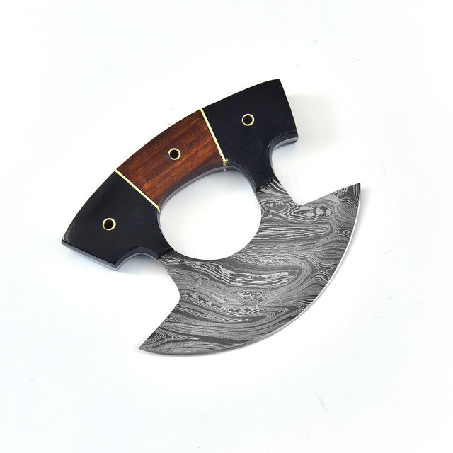 Live for Food Ulu Damascus Kitchen Camping Knife With Stand