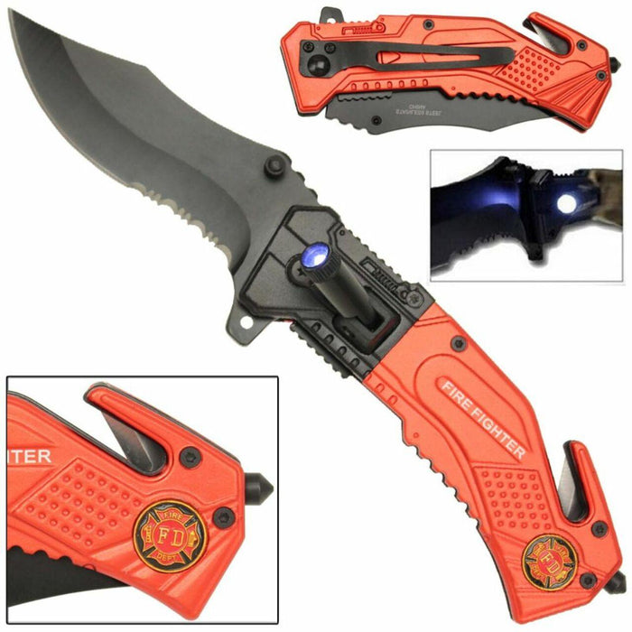 Spring Assist LED Tactical Rescue Knife Firefighter - Medieval Depot