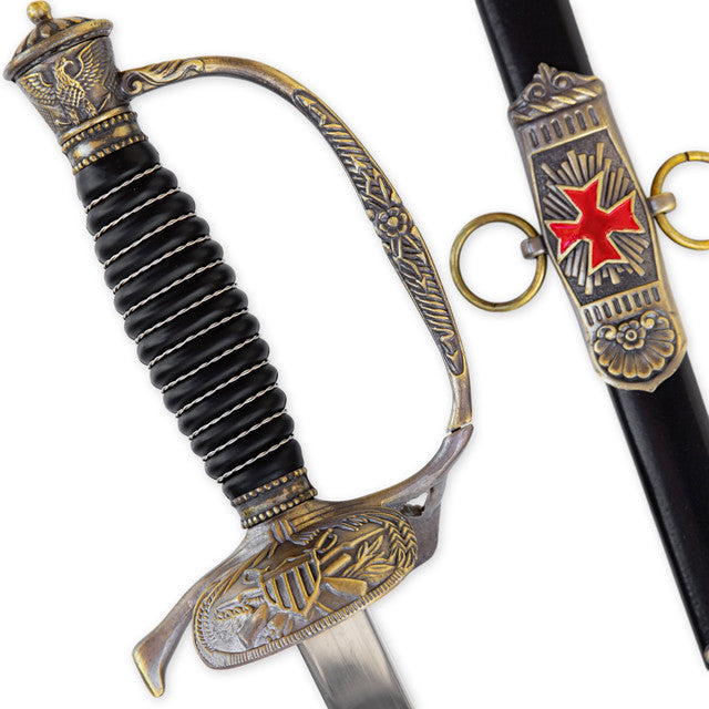 Templar Cross Saber with Decorative Brass Fittings