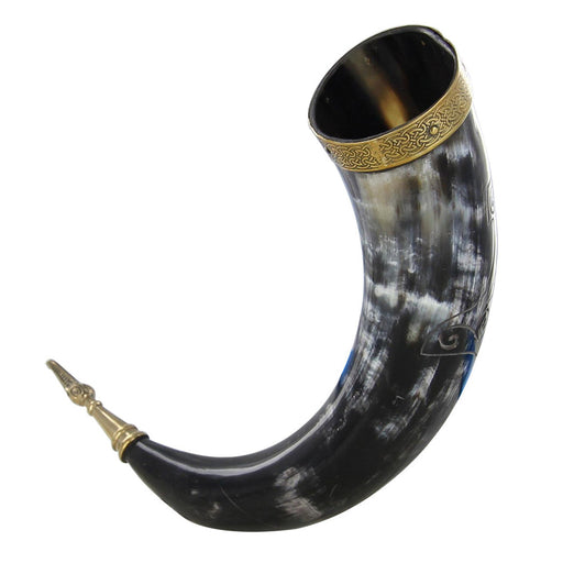 Thunderous Toast Viking Horn with Hand Etched Mjolnir Design