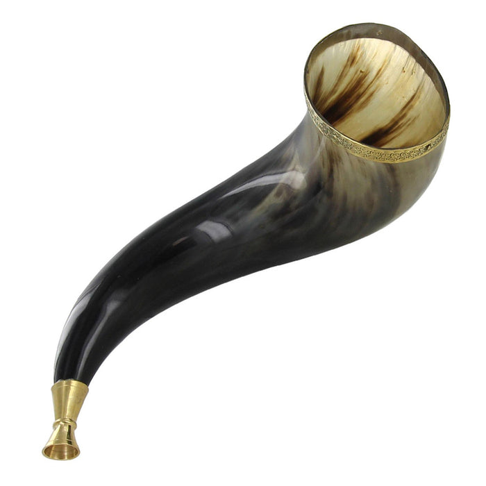Warriors Call Cow Horn Trumpet with Brass Rim and Celtic Cross Etching