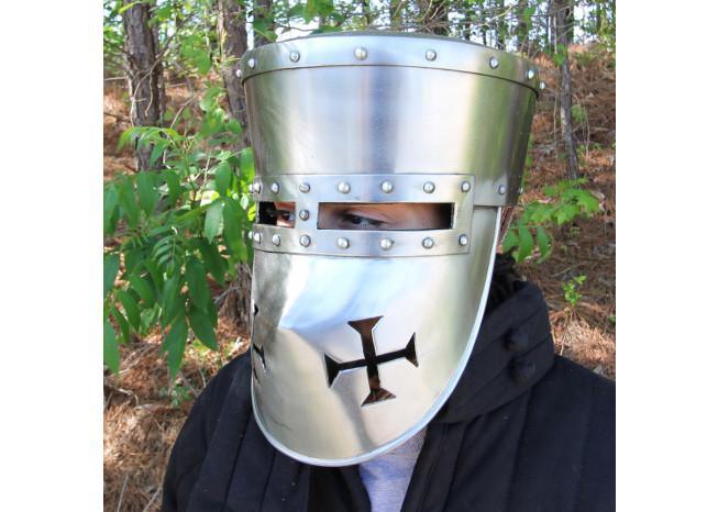Crusader 16G Pot Helmet with Templar Face Guard - Medieval Depot
