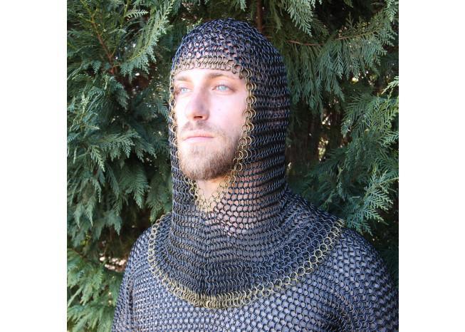 Medieval V Brass Face Mild Steel Chainmail Coif Armor - Medieval Depot