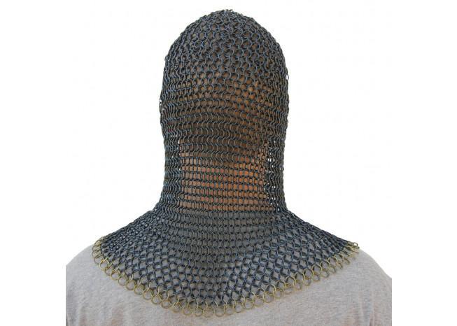 Medieval V Brass Face Mild Steel Chainmail Coif Armor - Medieval Depot