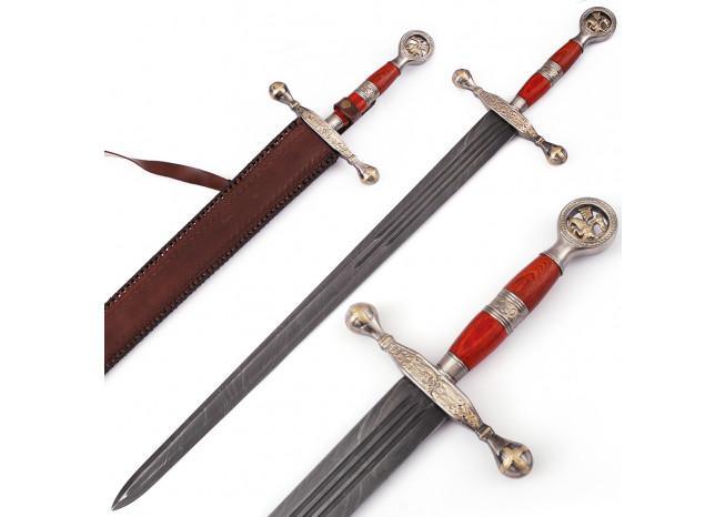 Saint George the Dragon Slayer Damascus Steel Medieval Sword - Medieval Depot